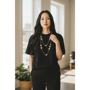 19" Filigree Necklace Faux Pearl Disks Gold Tone Disks Cottage Core Frosted Bead